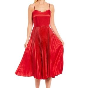 Red Satin Midi Dress